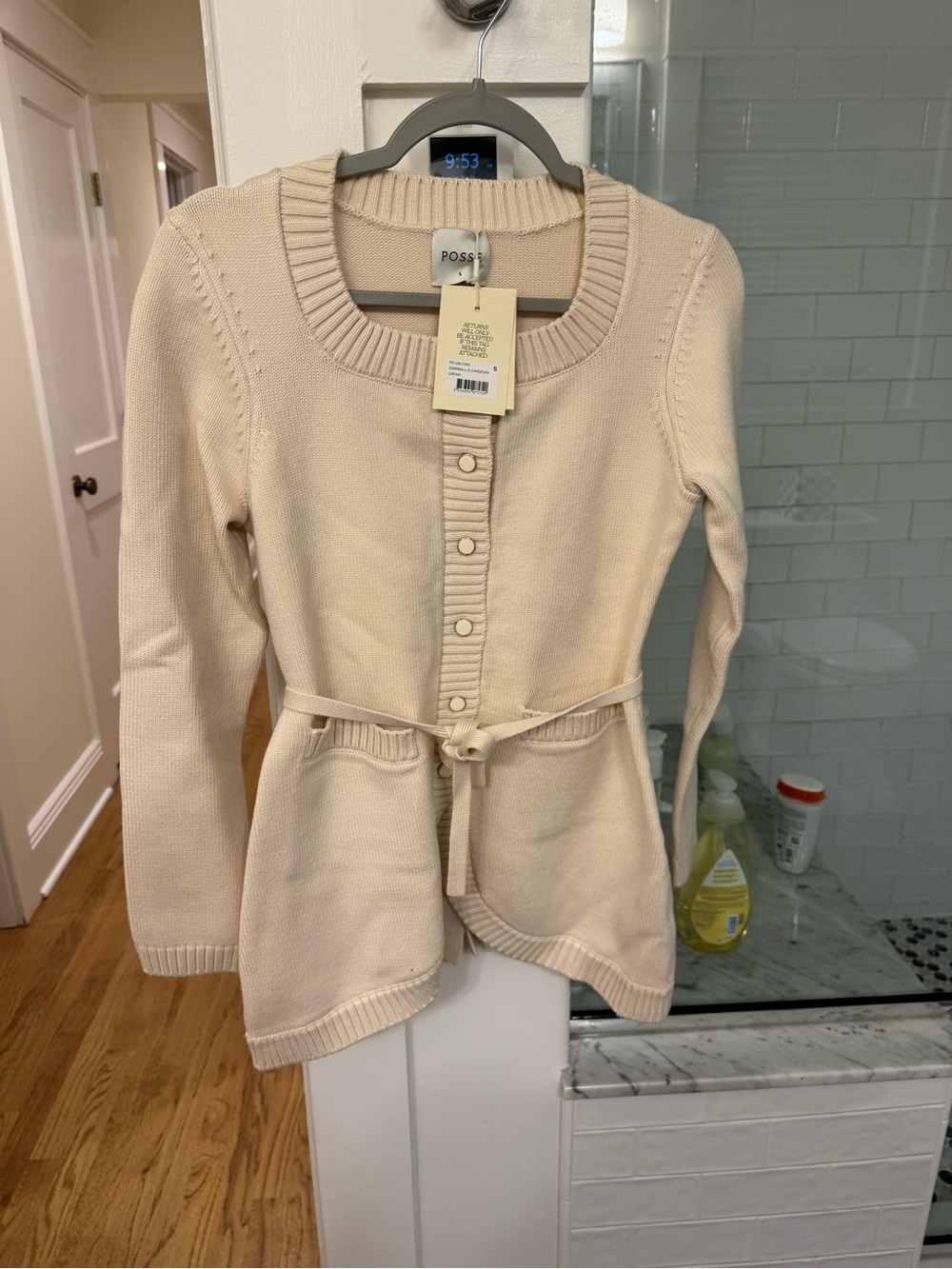 Posse Cream Knit Button-Front Cardigan with Waist Tie